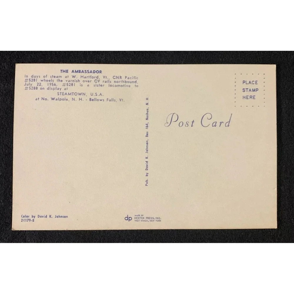 The Ambassador CNR Pacific #5281 West Hartford VT Vermont 1956 Postcard UNP